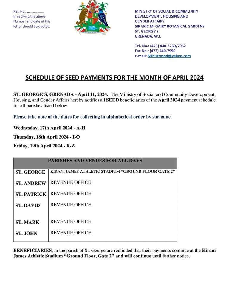 SCHEDULE OF SEED PAYMENTS FOR THE MONTH OF APRIL 2024 Wee 93.3/9 FM